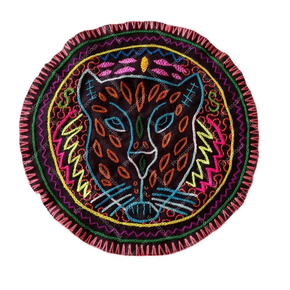 Handmade Rug Hand Embroidered Puma Design Geometric Patterns
